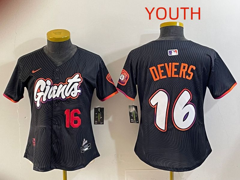 Youth 2025 San Francisco Giants #16 Devers Black Joint Name Nike MLB Jersey style 09